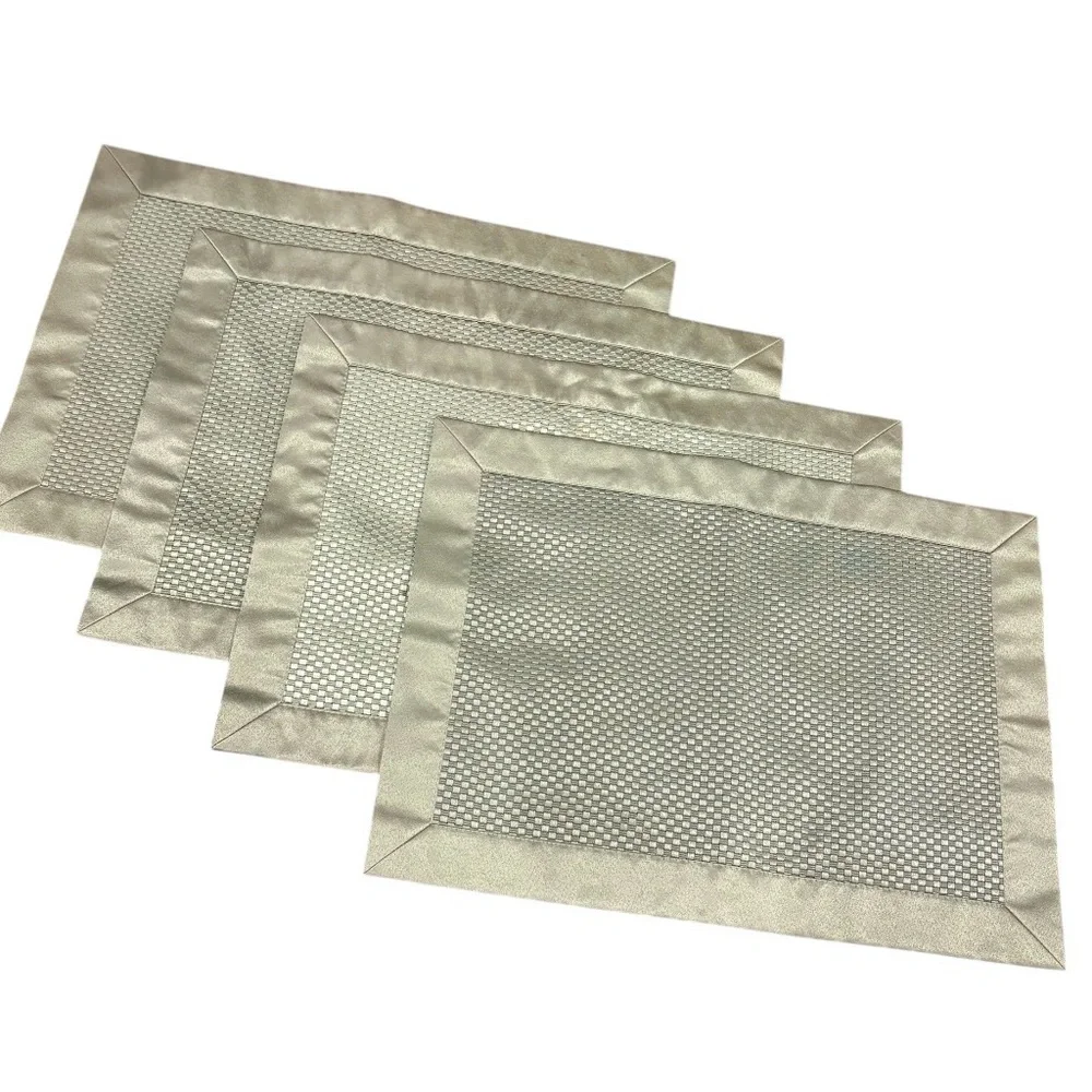Set of 4 Olive Green Woven‎ Placemats Classic Satin Border Table Decor